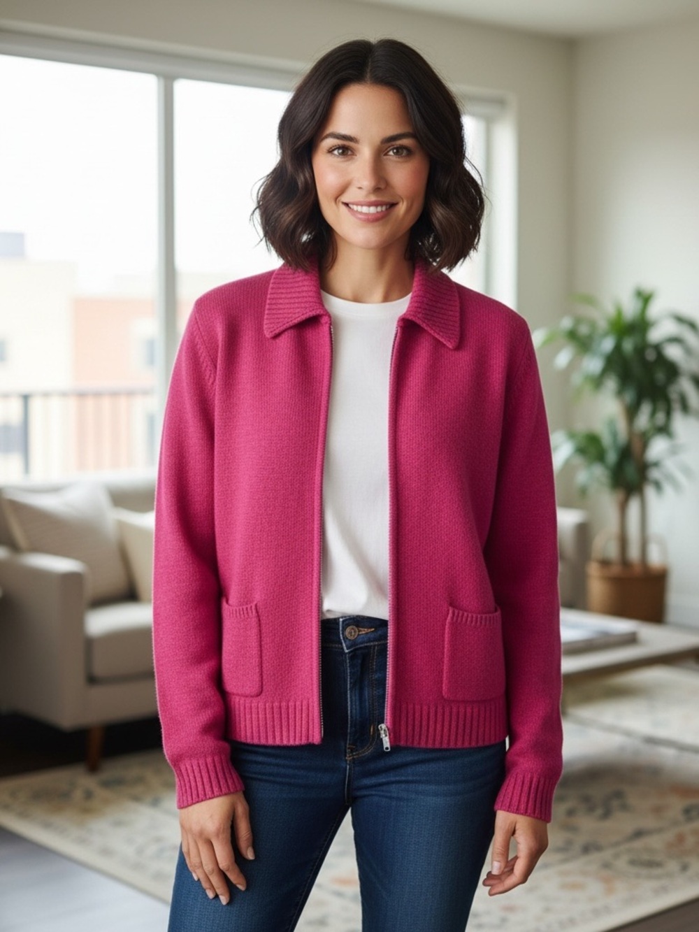 Vintage Country Road Bright Fuchsia Cashmere Sweater size M